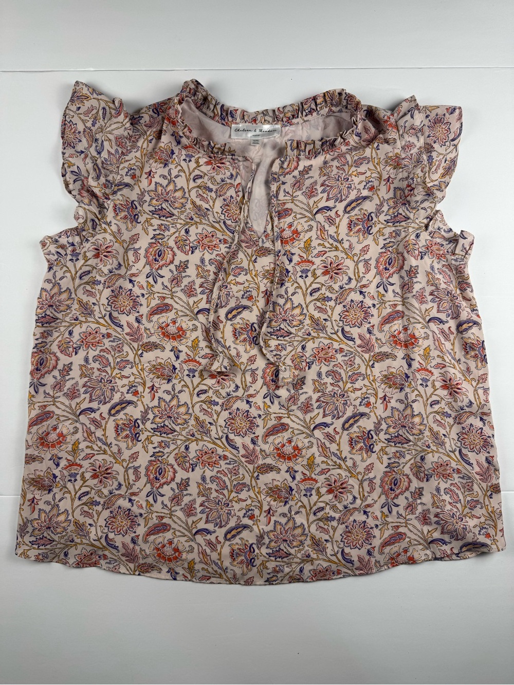 Chelsea & Theodore Floral Ruffle short sleeve blouse - Pink Multi